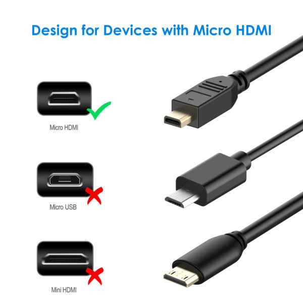 Micro HDMI to HDMI, Supports Ethernet, 3D, 4K and Audio Return, 6 Feet